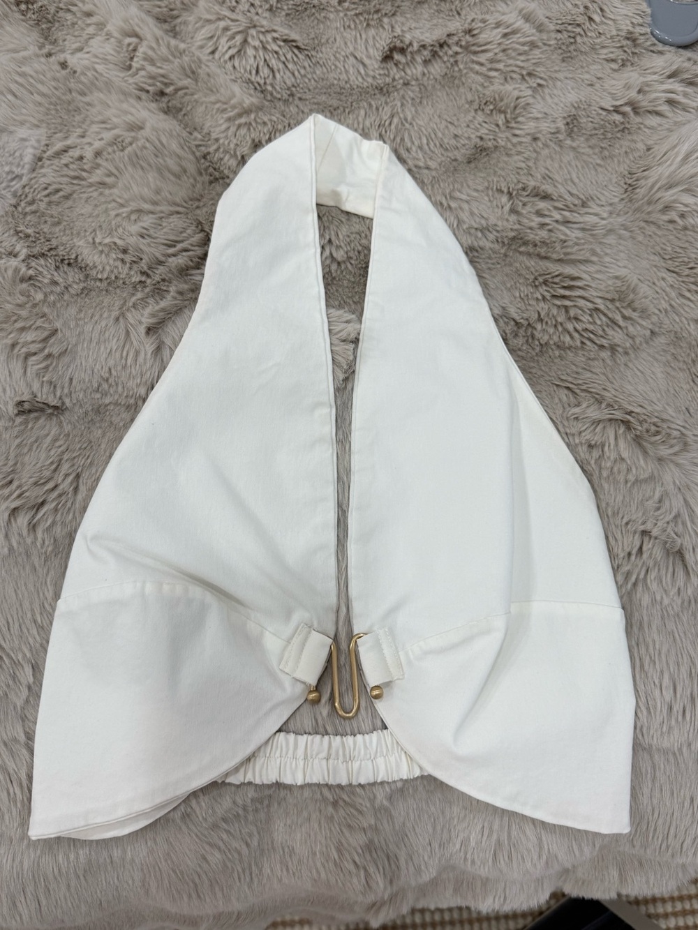 cult gaia White Crop Top with Gold Logo Plate